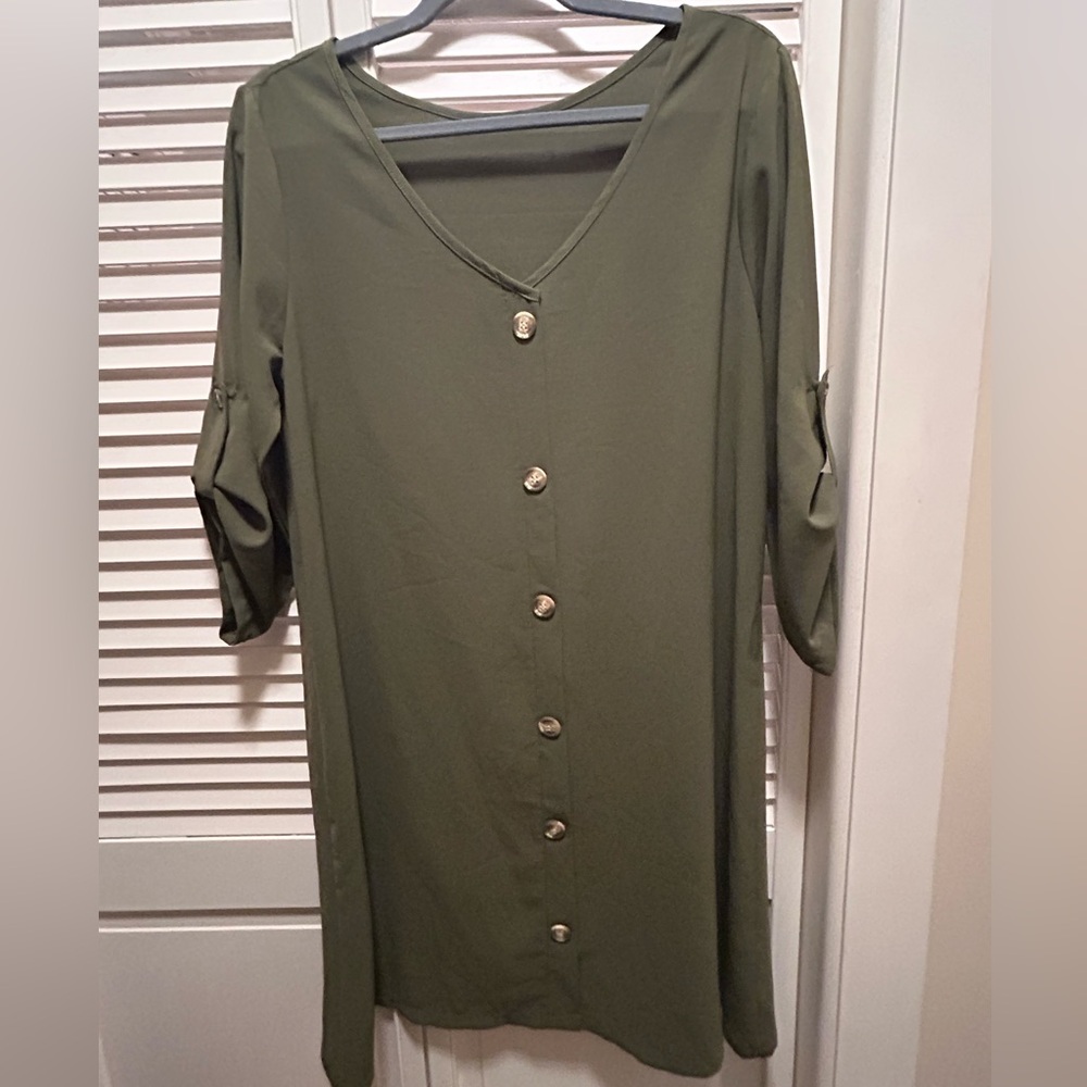 Elegant Olive Green Button-Down Dress